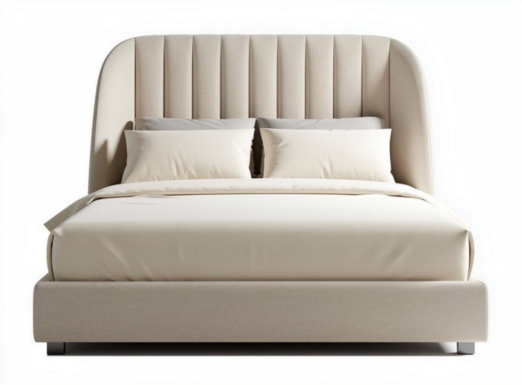 Lit avec tête de lit rembourrée pour chambre à coucher en tissu - 200 x 160 x 120cm