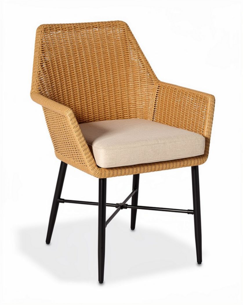 Chaise en rotin pour salle à manger avec coussin - 60 x 60 x 80cm