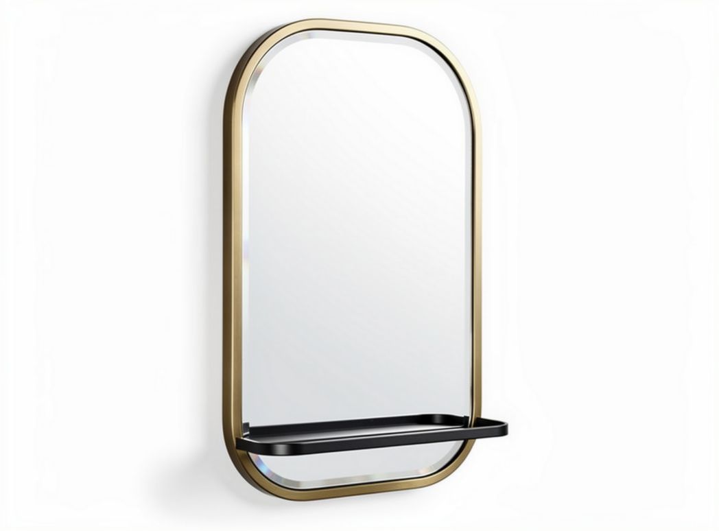 Miroir mural avec étagère pour entrée en métal et verre - 60 x 40 x 5cm