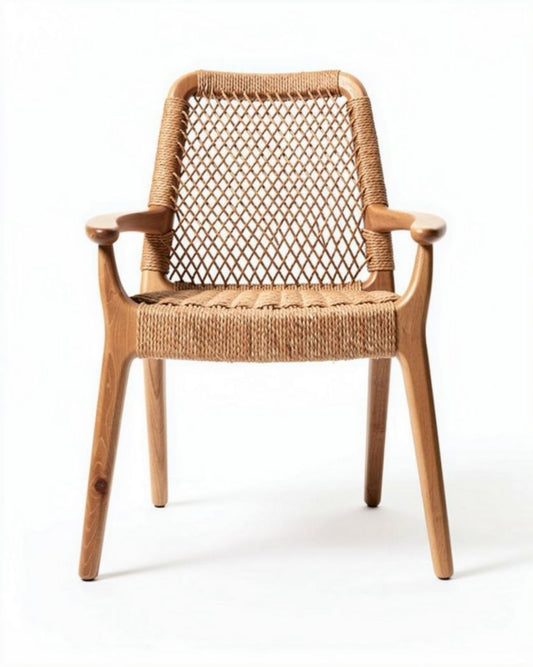 Chaise en bois avec assise tissée pour salle à manger - 50 x 55 x 80cm