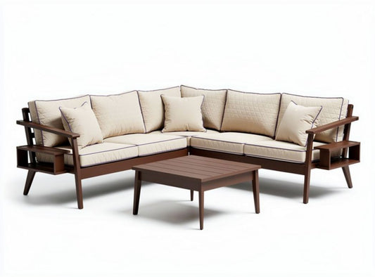Canapé d'angle en aluminium et tissu pour espace extérieur - 240 x 240 x 85cm